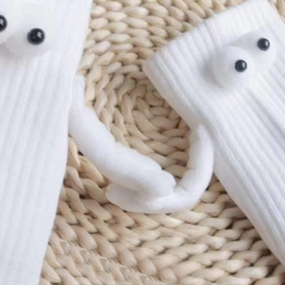 2 Pairs of Funny Couple Socks Magnetic Suction 3D Doll Holding Hands Sock White
