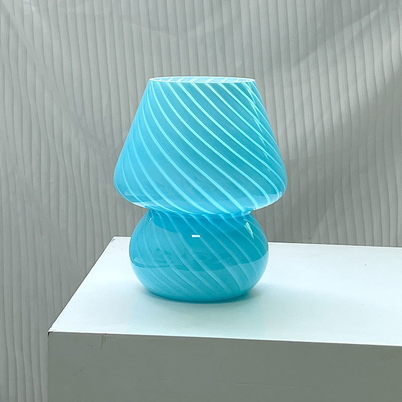 Glass Mushroom Lamp Bedside Desk Lamp Dimmable Night Light Home Decor Blue