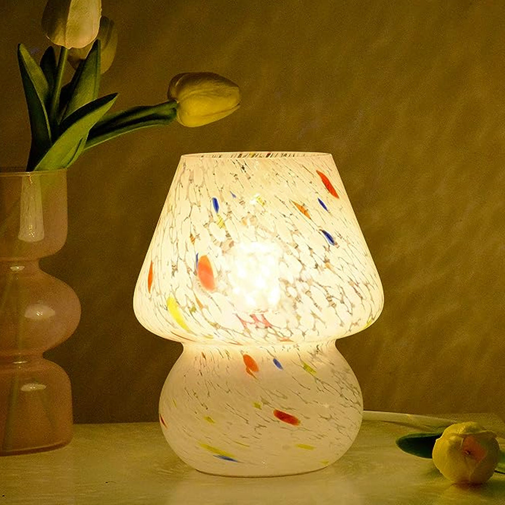 Glass Mushroom Lamp Bedside Desk Lamp Dimmable Night Light Home Decor Colorful Print