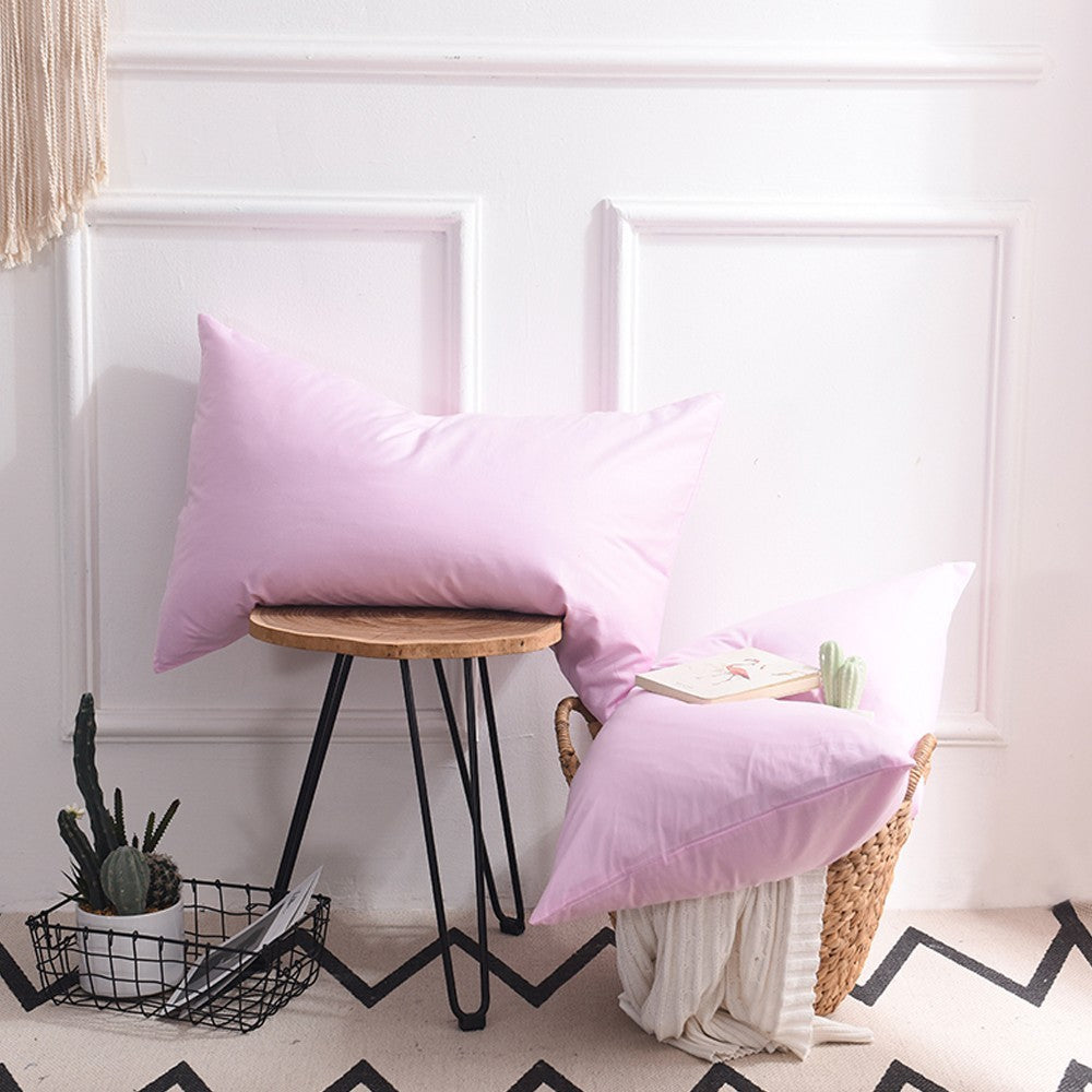 2Pcs 74x48cm 100% Cotton Pillowcase Soft Solid Color Pillow Cases Bedding Pink