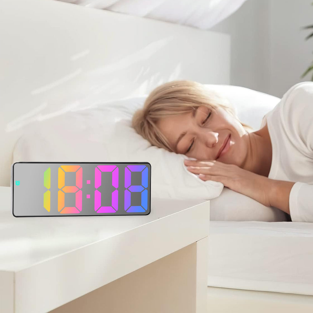 Digital Alarm Clock Auto Adjustable Brightness Time Display Desk Clock Silver