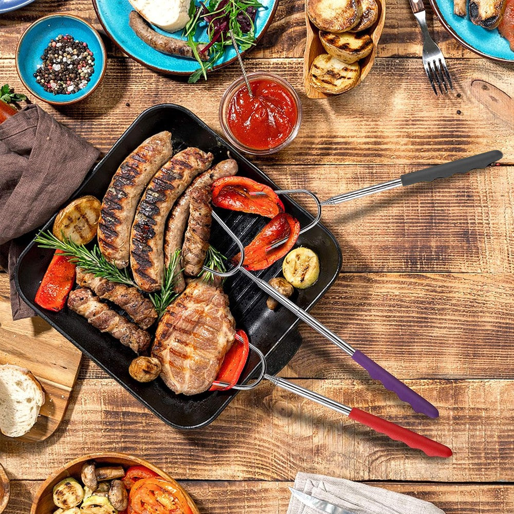 5Pcs Stainless Steel Barbecue Forks Retractable BBQ Skewers Roasting Sticks for Camping