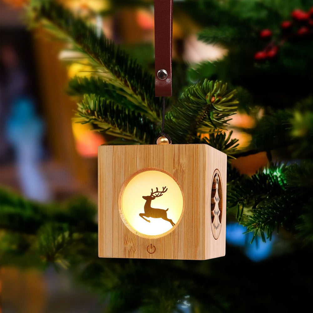 Elk Christmas Projector Night Light Atmosphere Projector Lamp Wood Cube Light