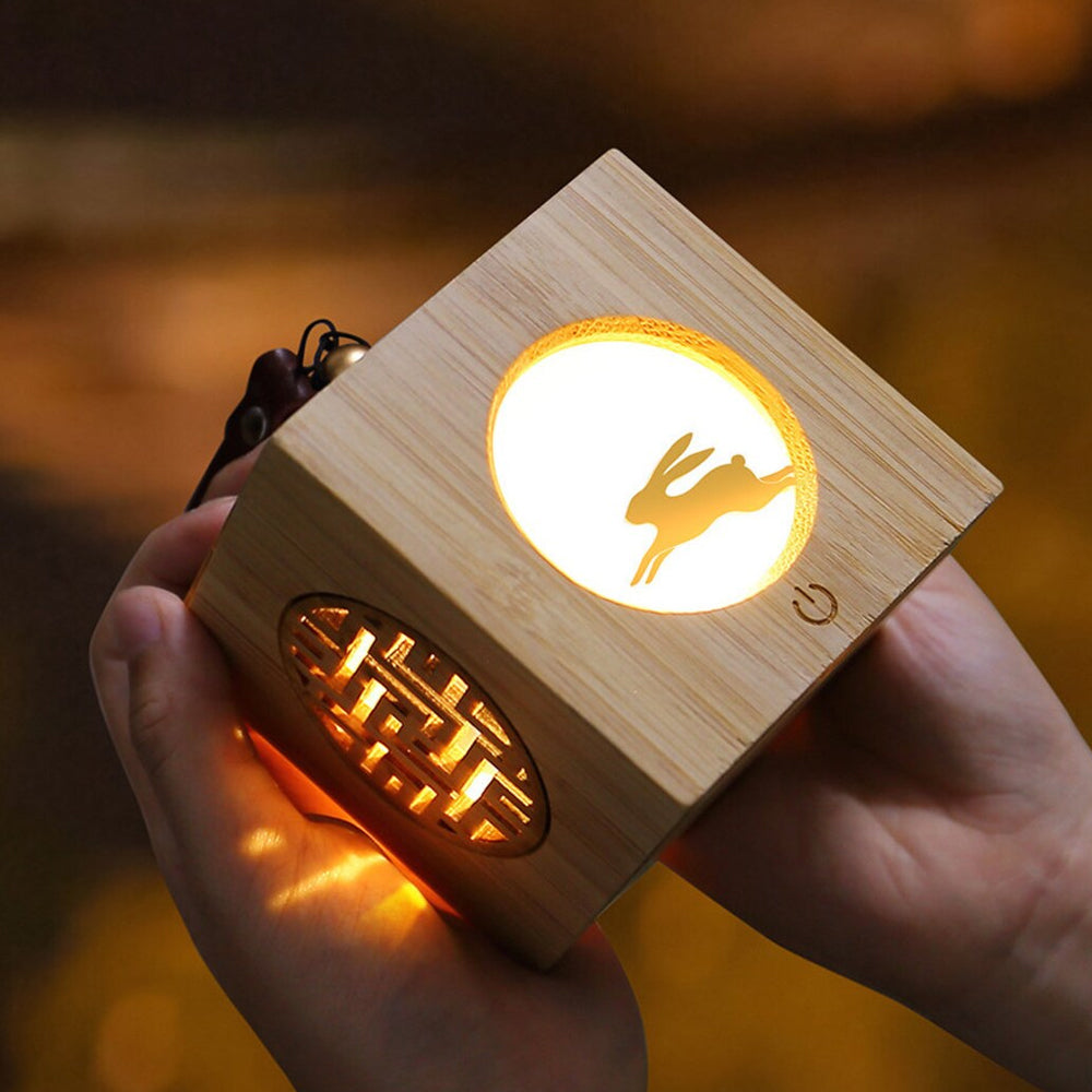 Rabbit Christmas Projector Night Light Atmosphere Projector Lamp Wood Cube Light