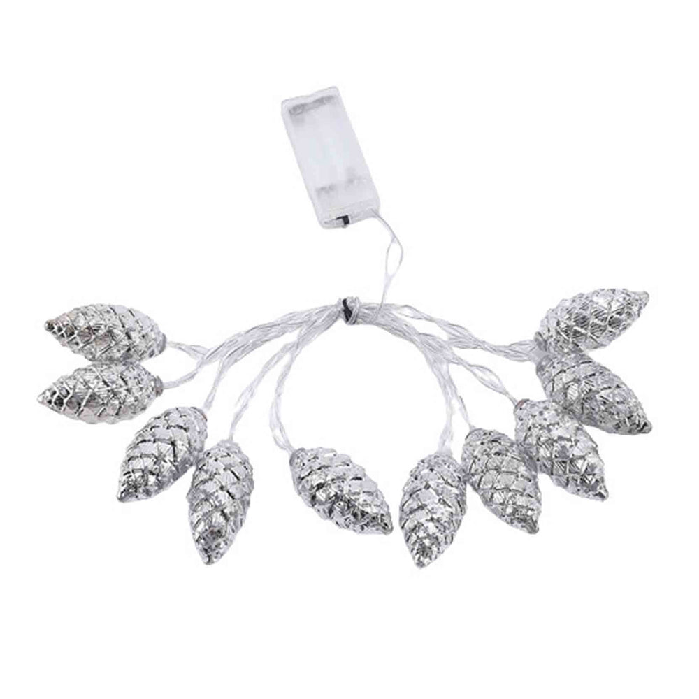 Electroplated Christmas Pine Cone String Light Warm Silver
