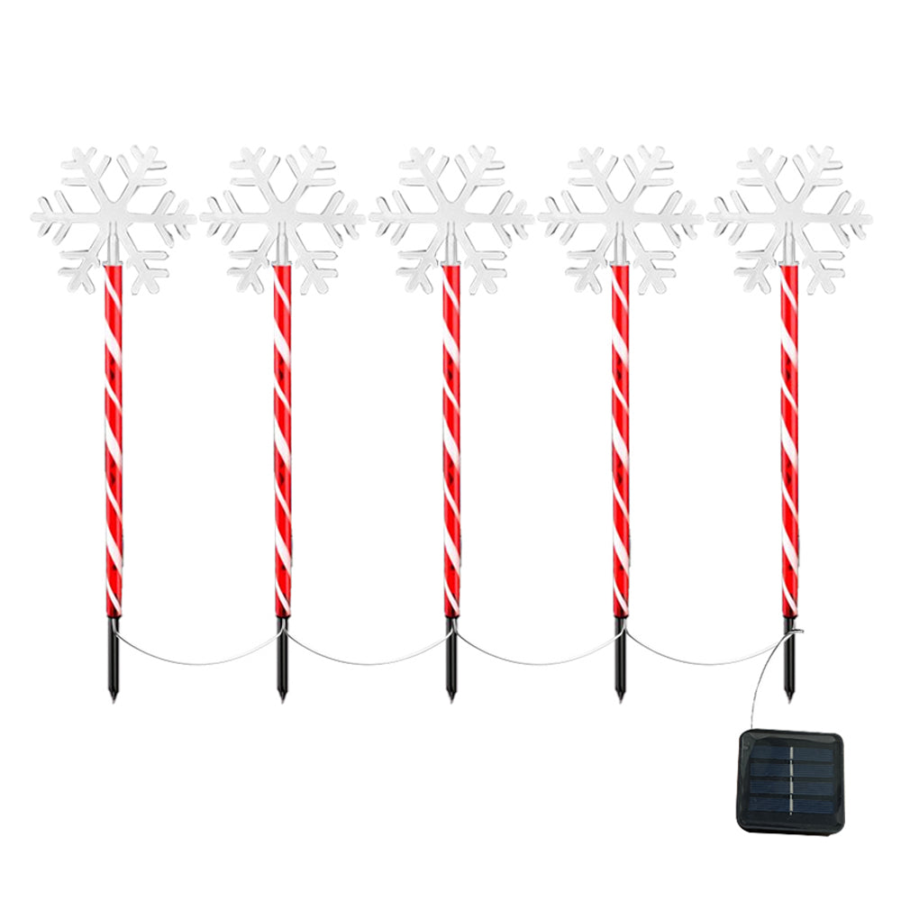 5-in-1 Candy Cane Solar Stakes Warm White 25 LEDs Christmas Snowflake Lights