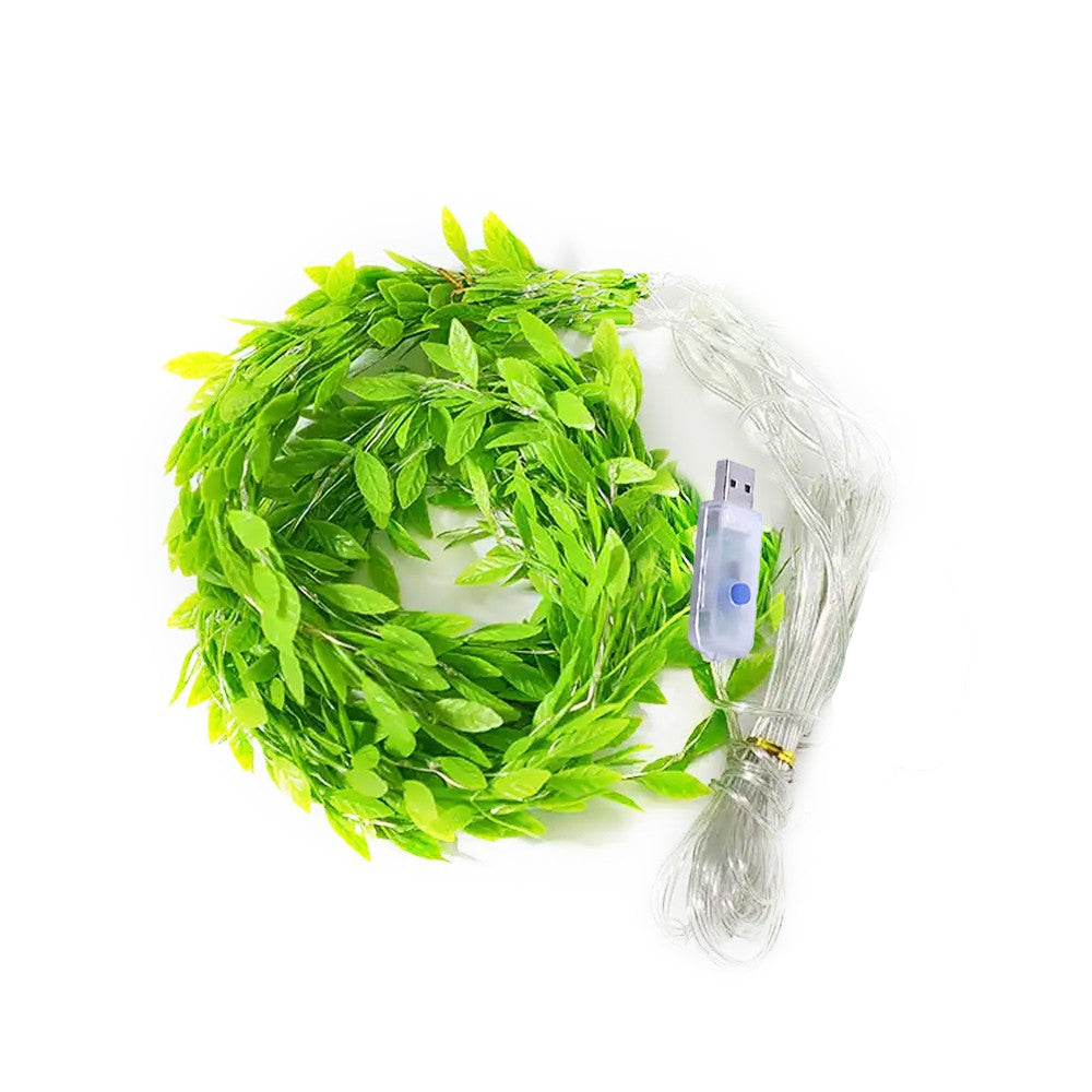 100 LED Artificial Willow Vines Curtain String Light USB Garland Light Christmas Decor - Warm Light
