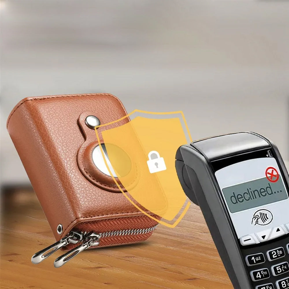 Brown RFID Blocking Wallet Money Clip Purse Case Card Holder for AirTag