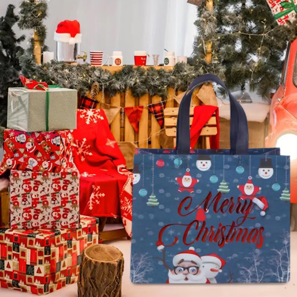 6Pcs Reusable Christmas Tote Bags with Handle Non-Woven Christmas Treat Bag - Series 1