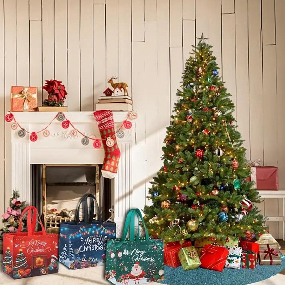 6Pcs Reusable Christmas Tote Bags with Handle Non-Woven Christmas Treat Bag - Series 3