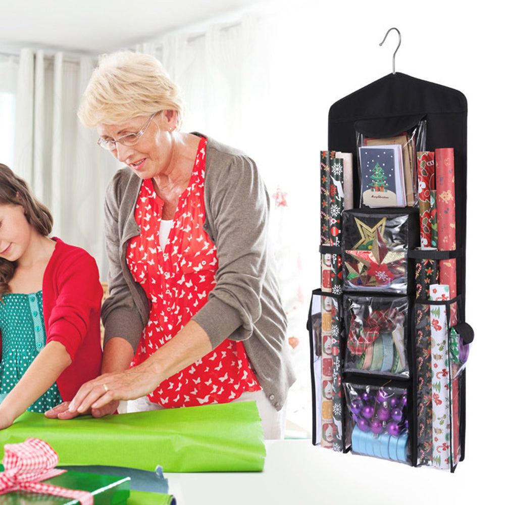 Black Double Sided Christmas Wrap Organizer Wrapping Paper Storage Bag