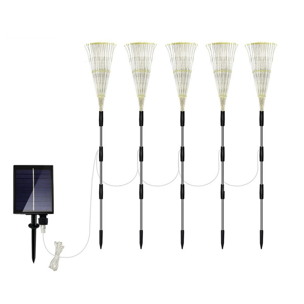5-in-1 Solar Firework Light Water-resistant Outdoor Stake Light - Warm Light