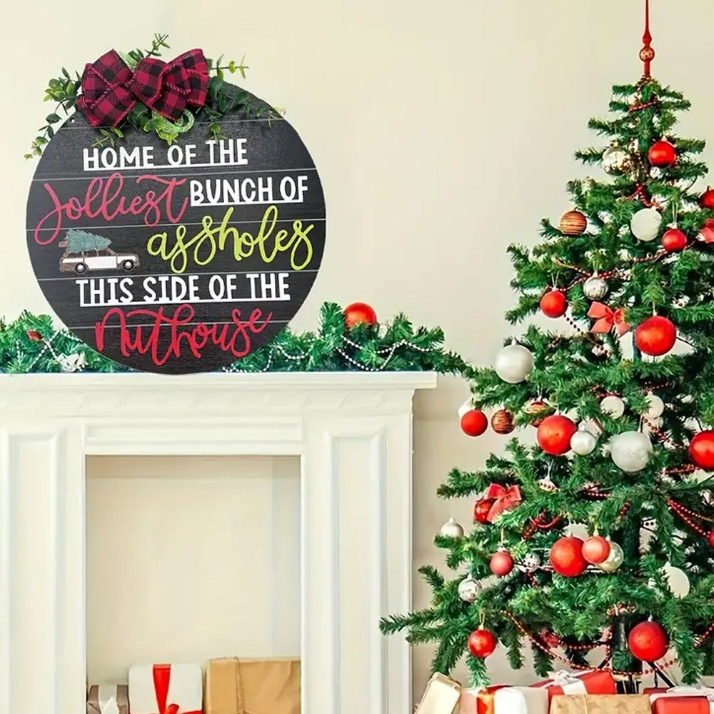 Black Christmas Wreath Door Listing Sign for Front Door