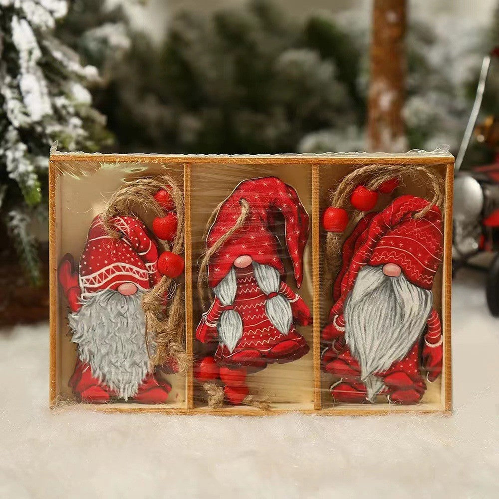 9-Piece Christmas Tree Ornament Set Wooden Gnome Pendant Xmas Decoration - Set 3