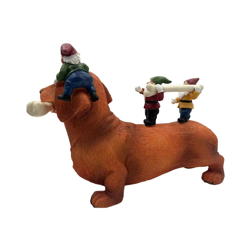 Christmas Gnomes and Dog Resin Statues Outdoor Garden Ornaments - Style 2