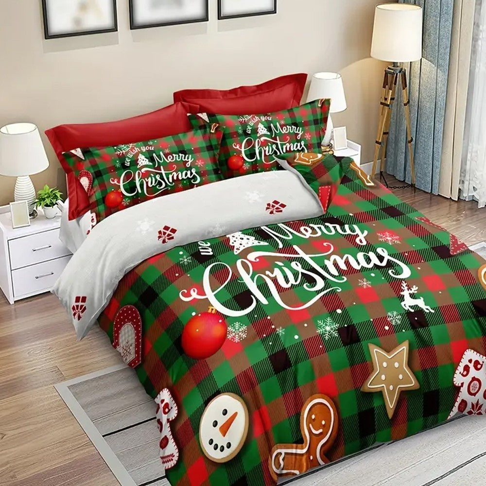 Christmas Printed Bedding Set Quilt Cover Pillowcases Set for Queen Bed - Style 1