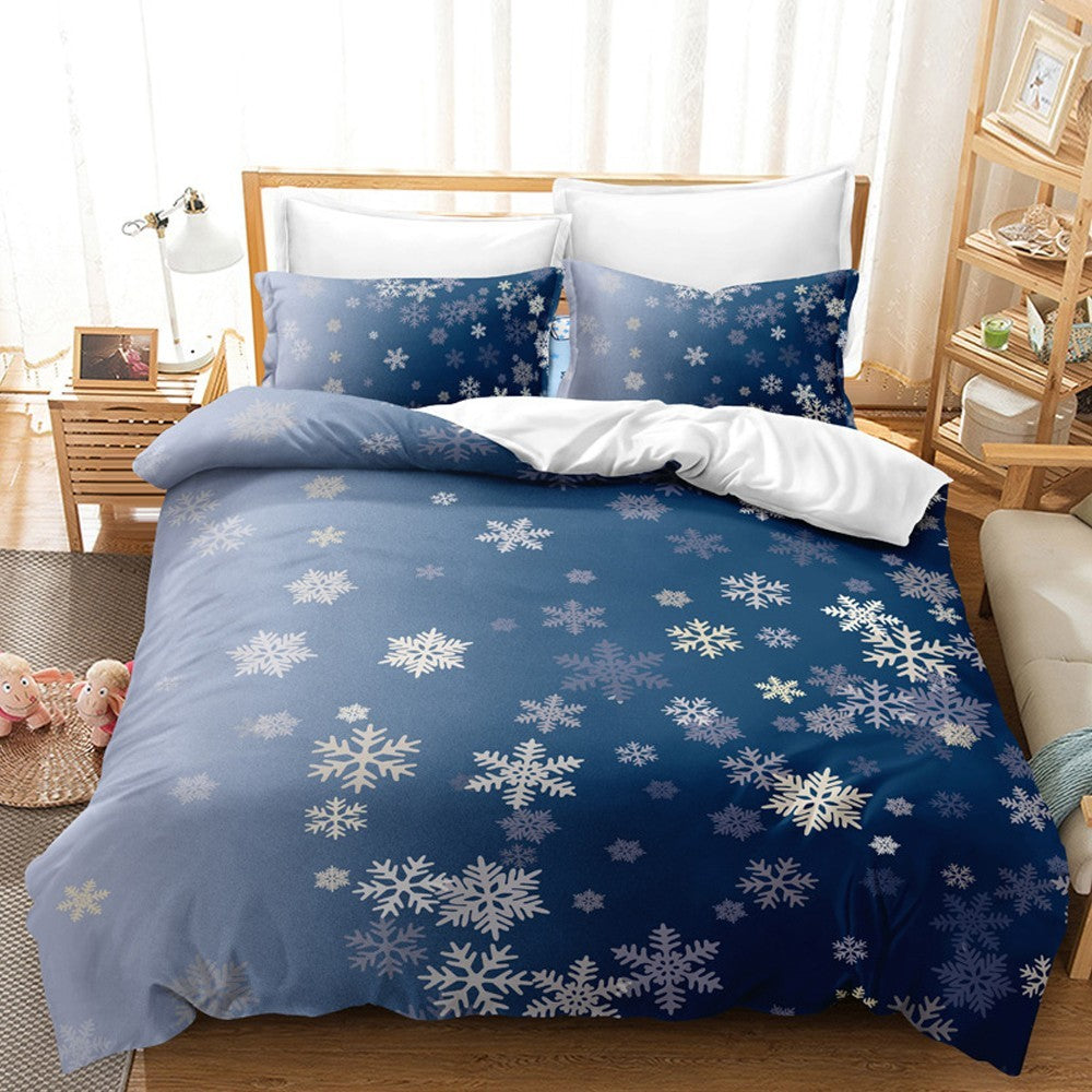 Christmas Printed Bedding Set Quilt Cover Pillowcases Set for Queen Bed - Style 6