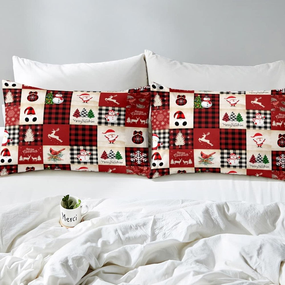 Christmas Printed Bedding Set Quilt Cover Pillowcases Set for Queen Bed - Style 1