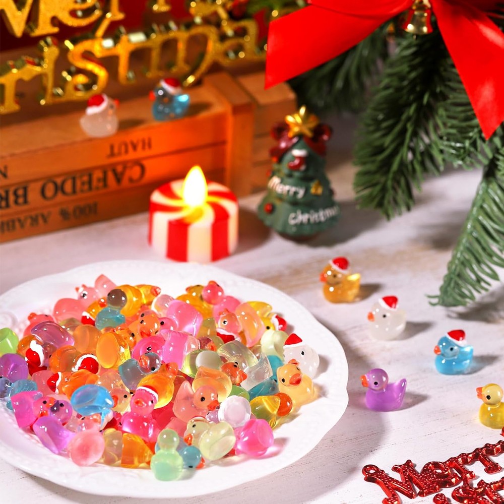 28Pcs Christmas Glow in The Dark Mini Resin Duck Miniature Garden Luminous Duck Ornament