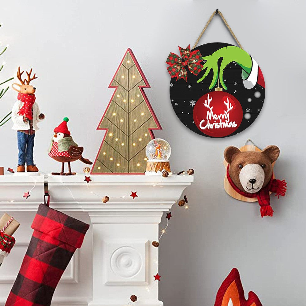 Wooden Christmas Door Hanging Sign Xmas Home Door Wall Decor - Style 1
