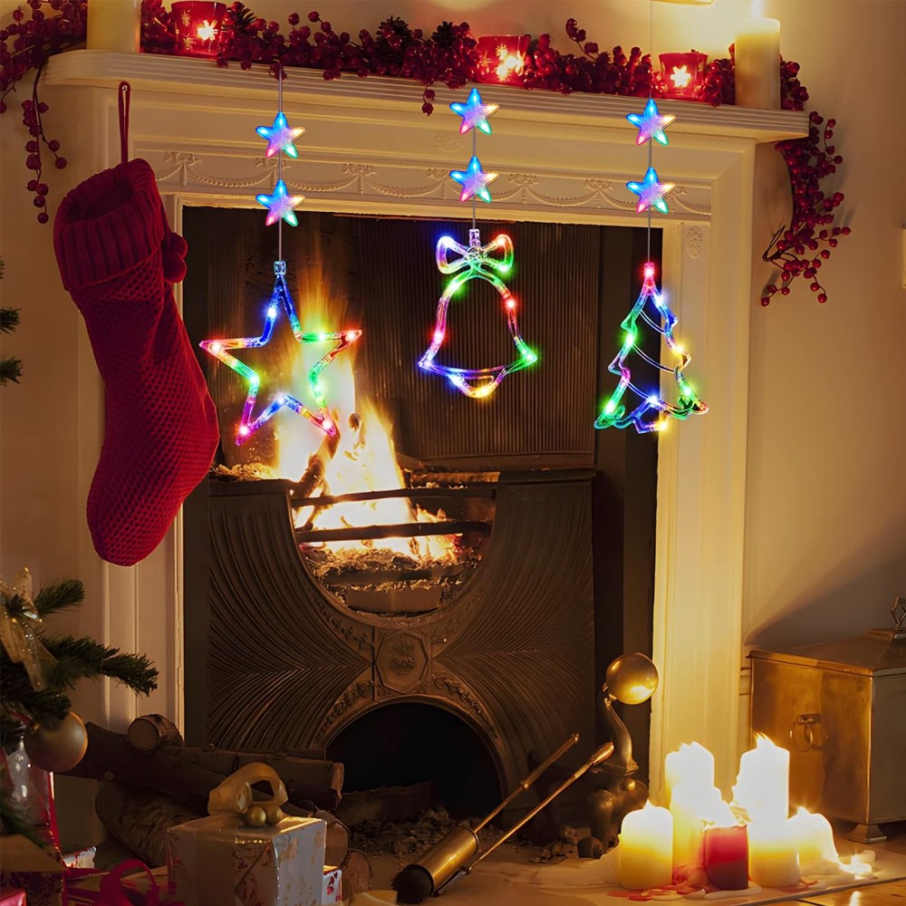 3xChristmas Window Hanging Lights LED Sucker Lamp for Indoor Outdoor Decor