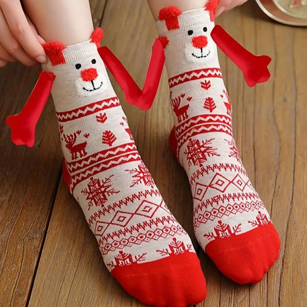 3 Pairs of Christmas Holding Hands Socks Mixed Color Socks for Couples Bestie - Set 2