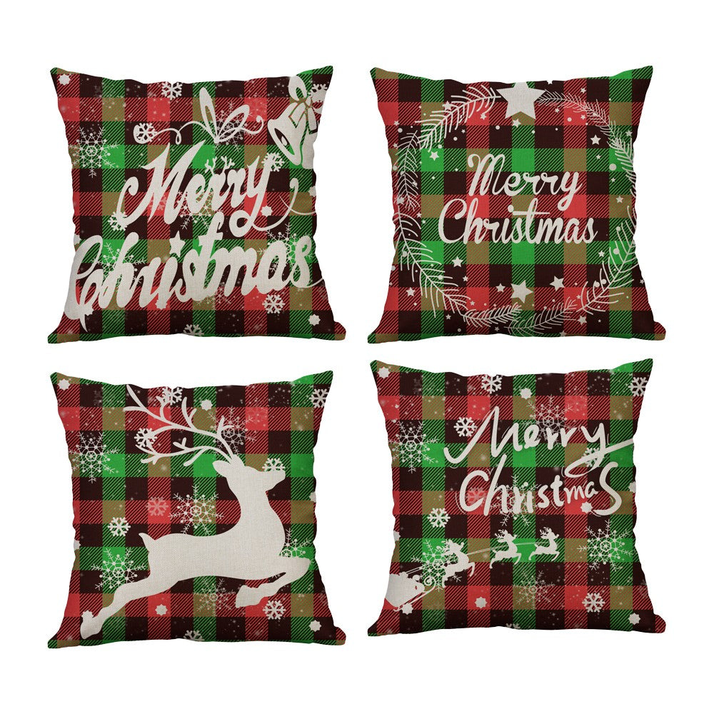 4Pcs 45x45cm Linen Christmas Pillow Cover Throw Pillowcase Christmas Decorations
