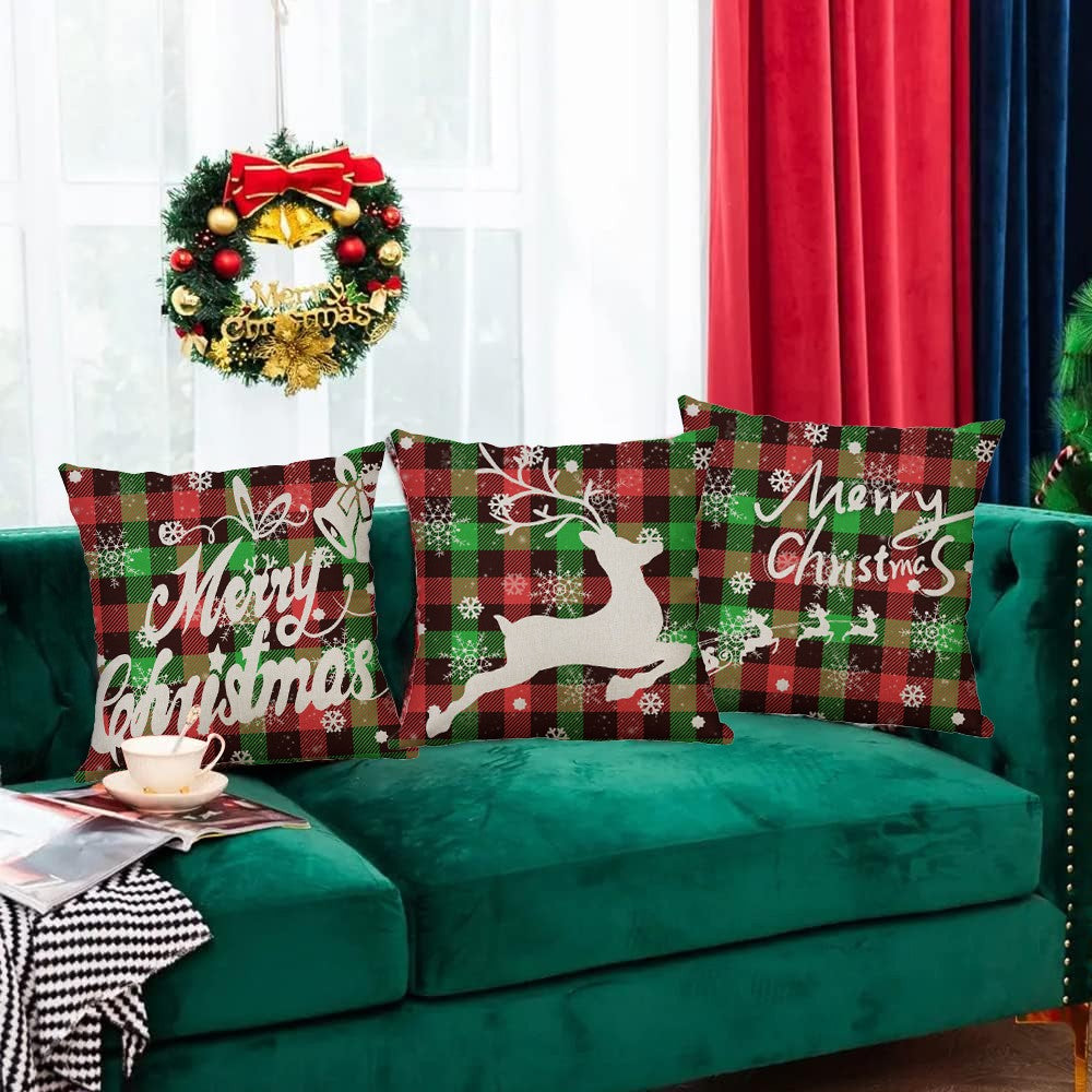 4Pcs 45x45cm Linen Christmas Pillow Cover Throw Pillowcase Christmas Decorations