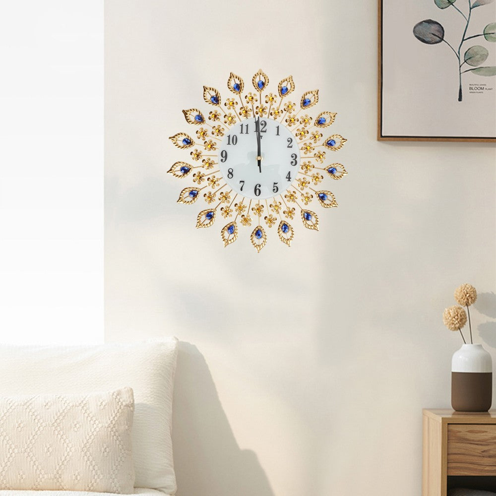Metal Wall Clock 36cm Modern Round Silent Clock Home Decor - Gold