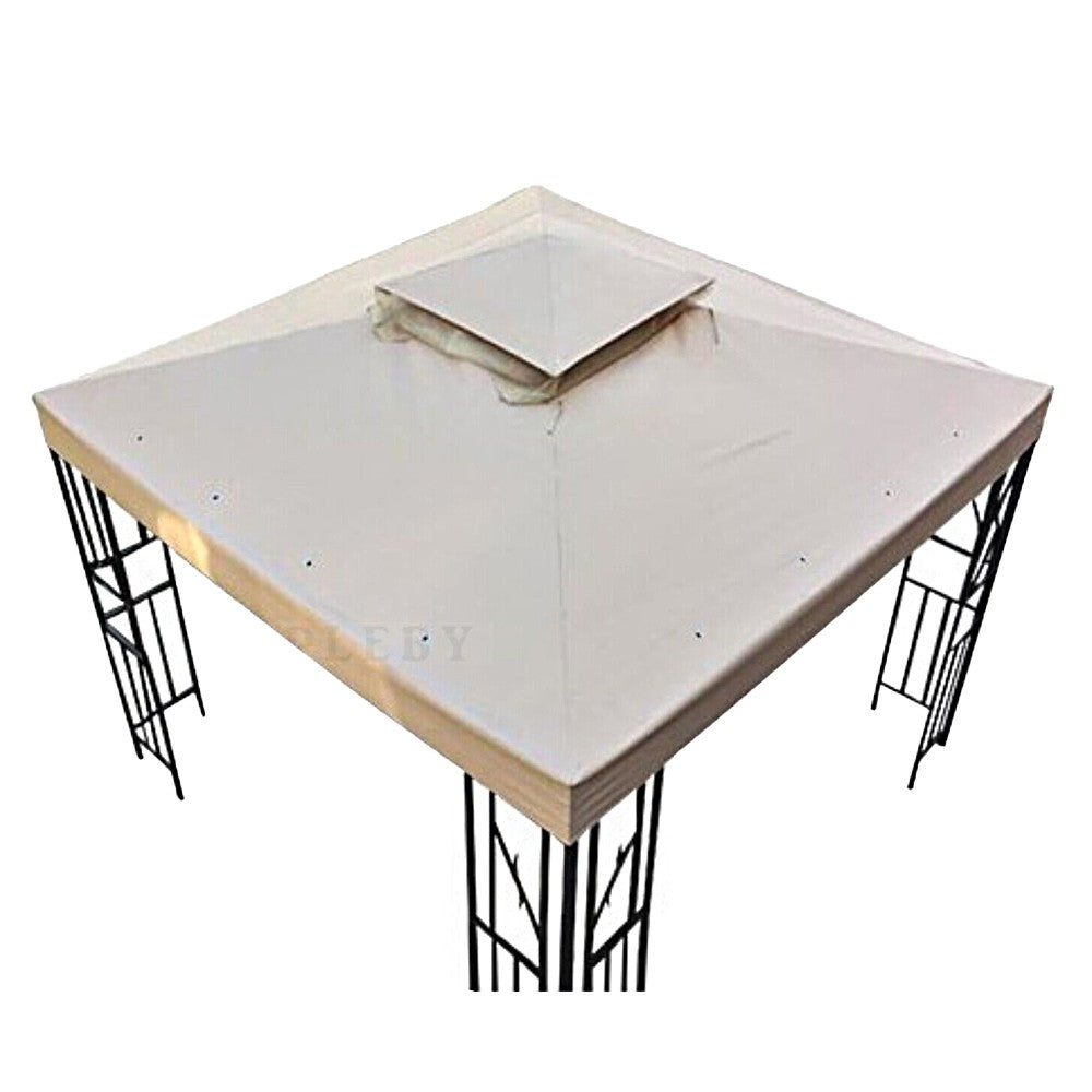 Double Tier 3x3m Gazebo Top Cover Garden Canopy Replacement Top Cover - Beige