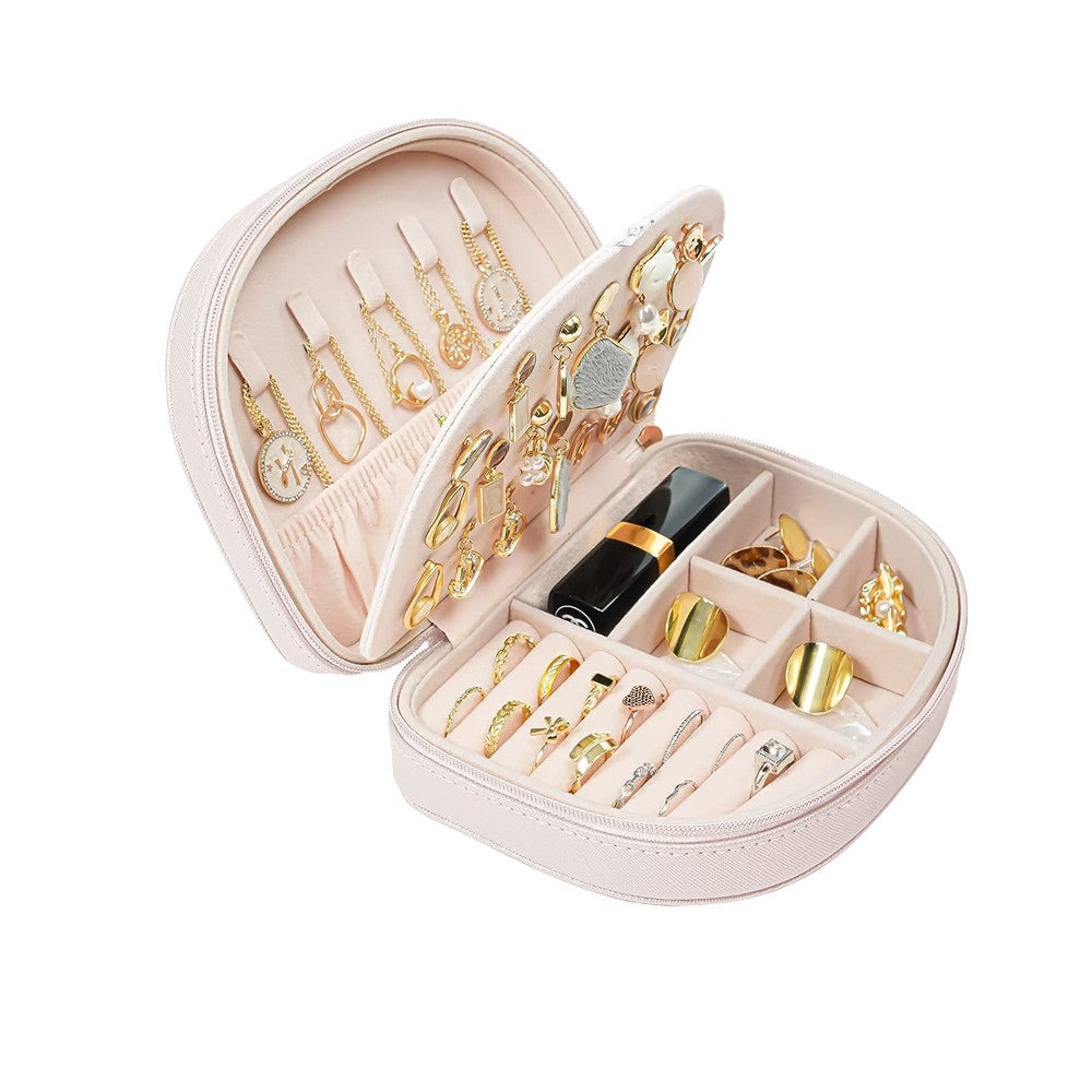 Portable Double Layer Jewelry Box PU Leather Jewelry Storage Case - Apricot