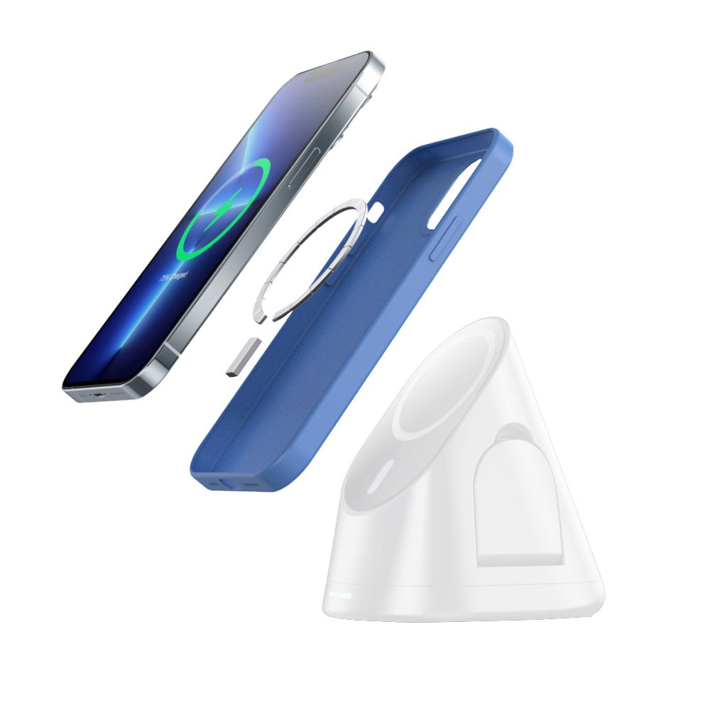 3-in-1 Wireless Magnetic Charger Qi Fast Charging Stand for iPhone Airpods-White