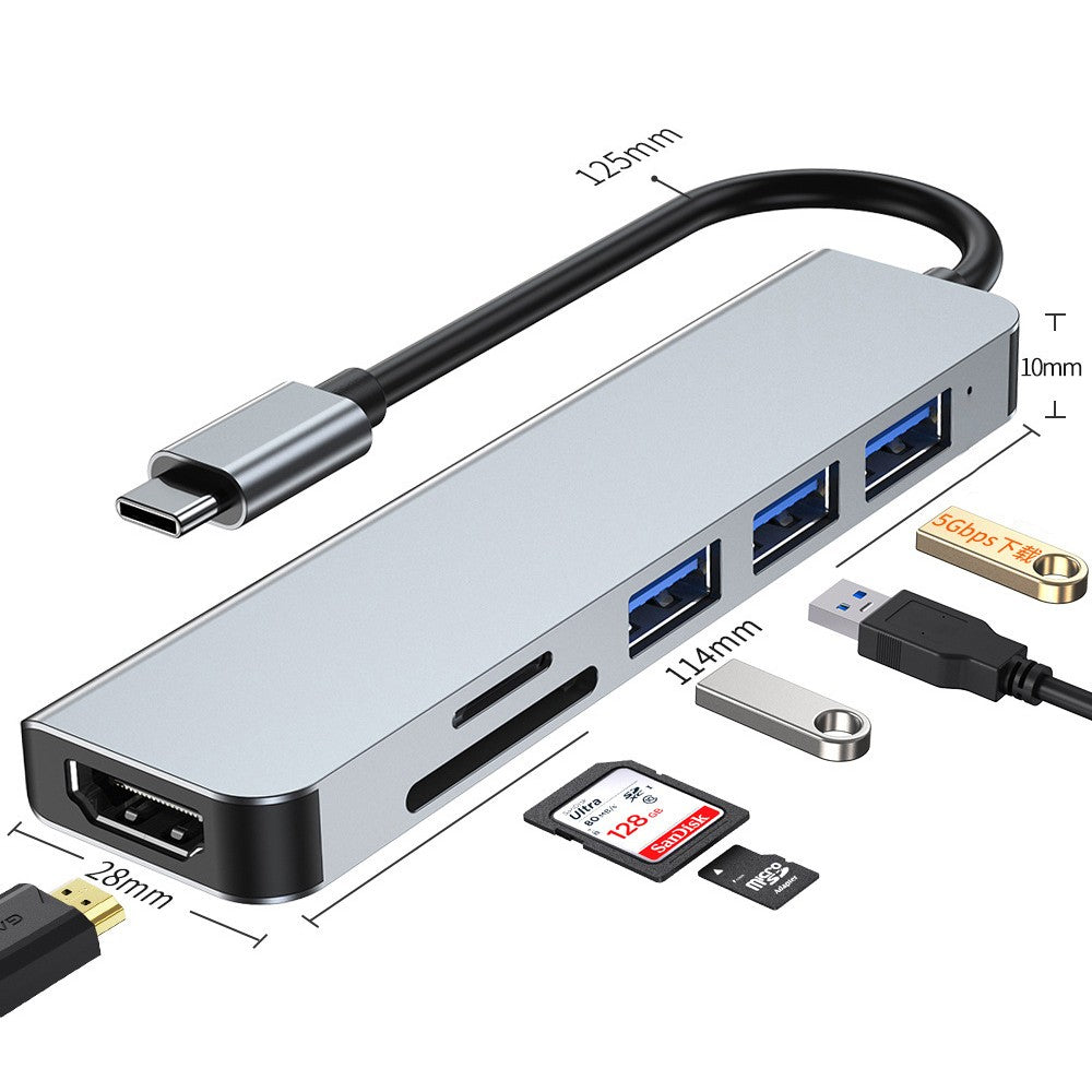 6-in-1 USB-C Hub Adapter Multi-Interface Docking Station