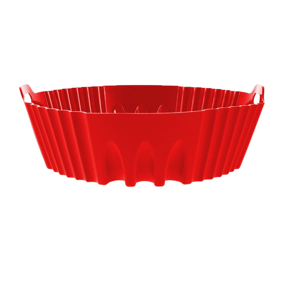1Pc Round Air Fryer Silicone Pot Liner Oven Baking Tray with Handle - Red