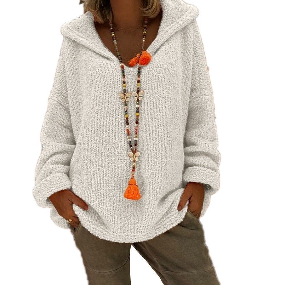Women Casual Hooded Pullover Knitted Sweater
