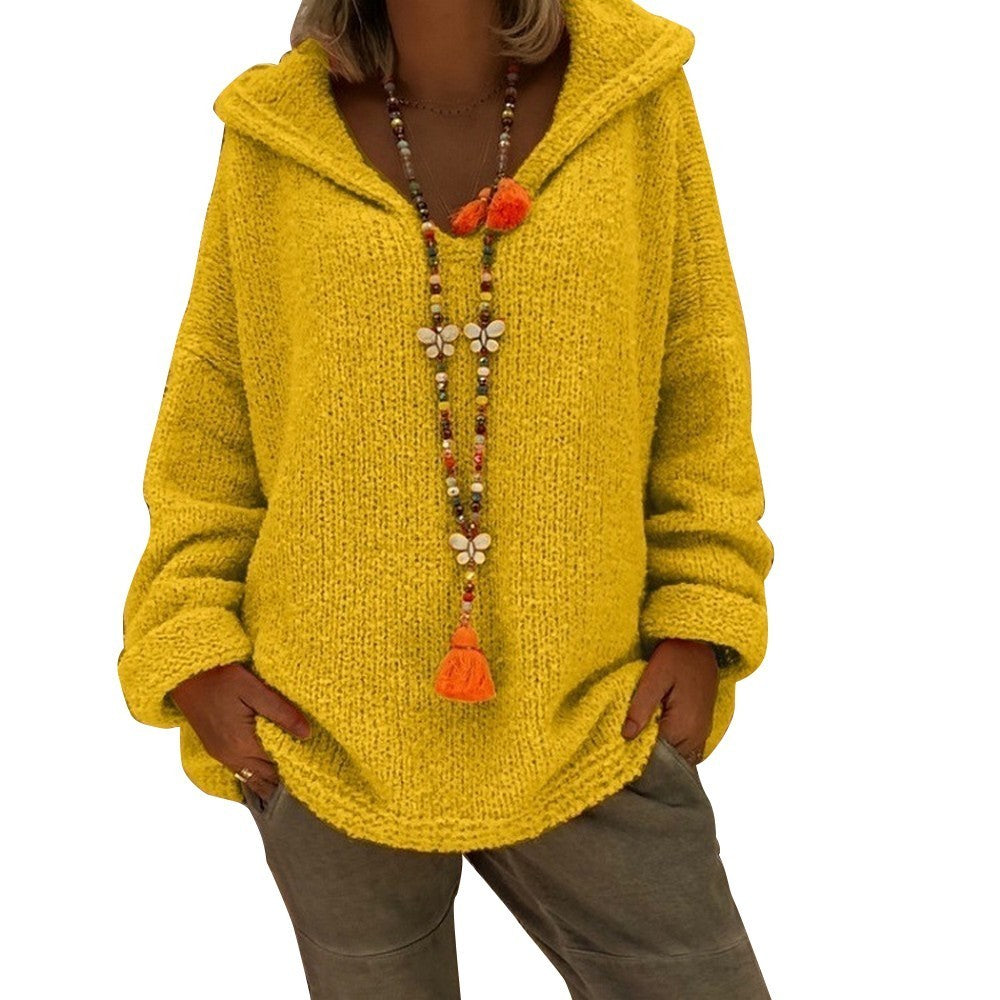 Women Casual Hooded Pullover Knitted Sweater