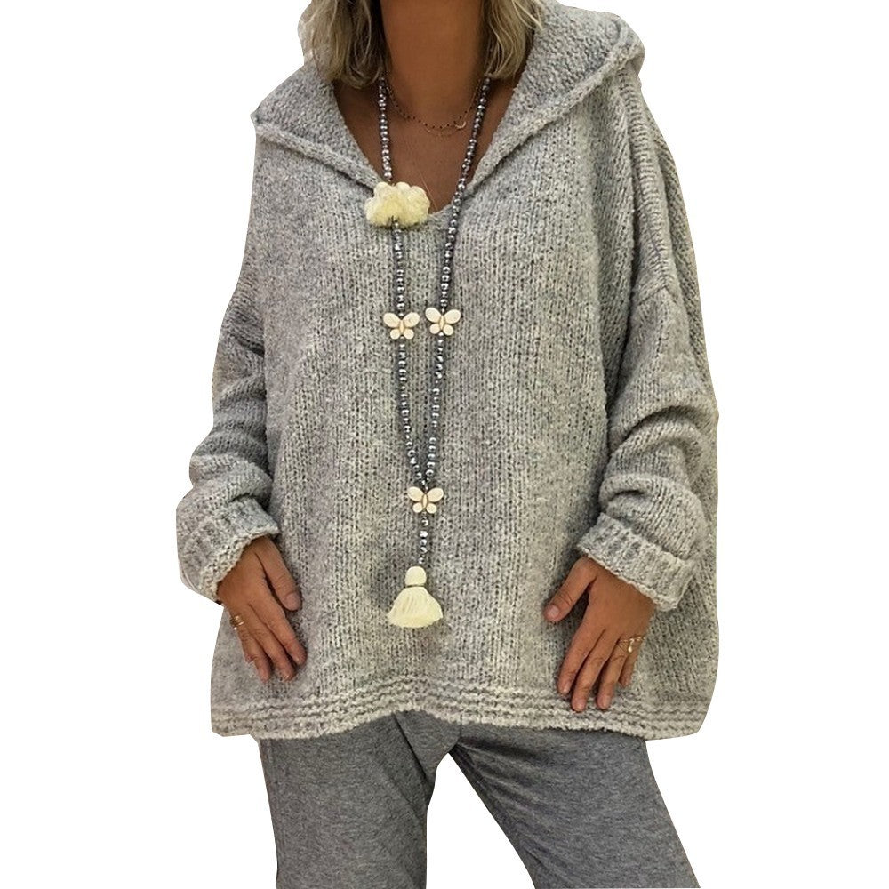 Women Casual Hooded Pullover Knitted Sweater