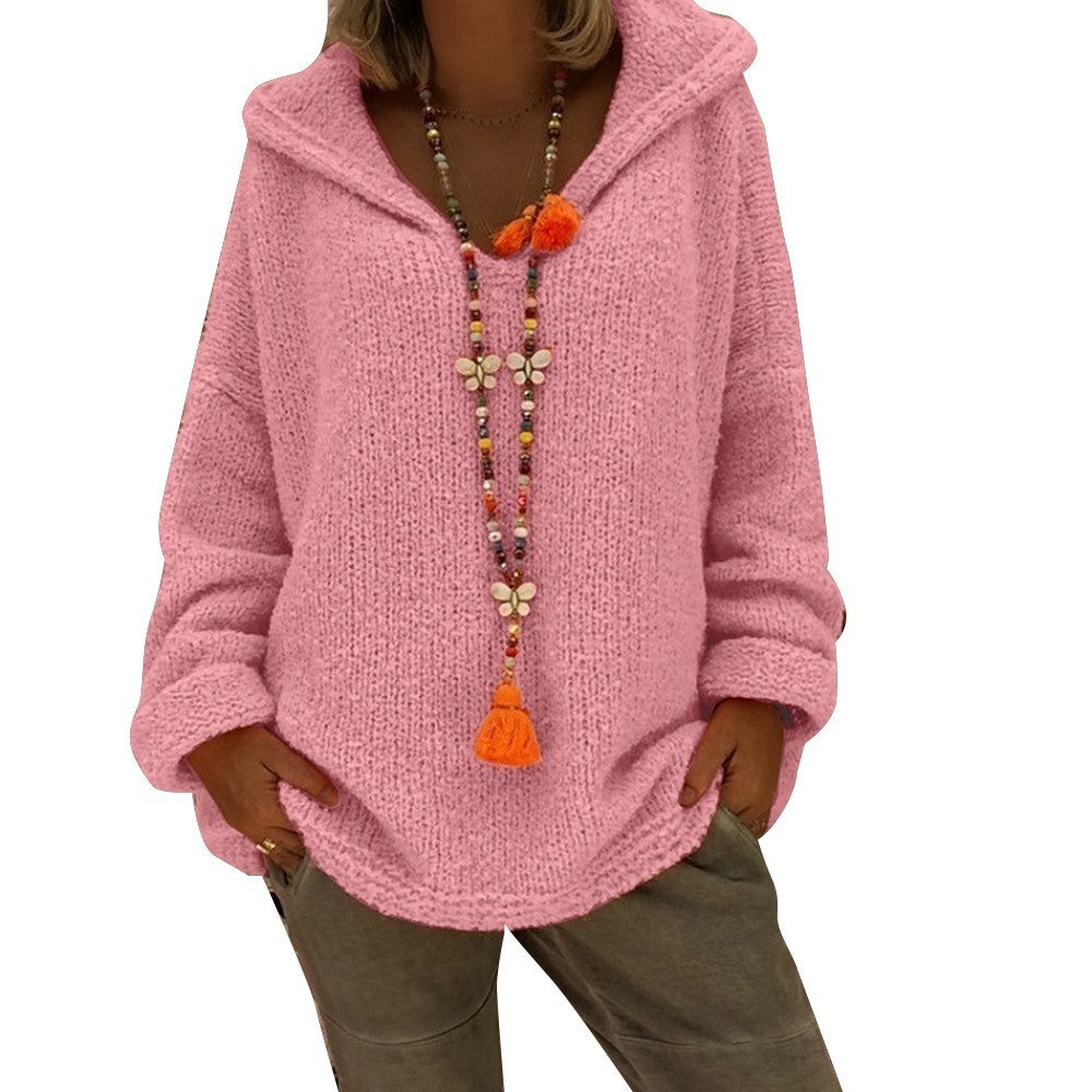 Women Casual Hooded Pullover Knitted Sweater