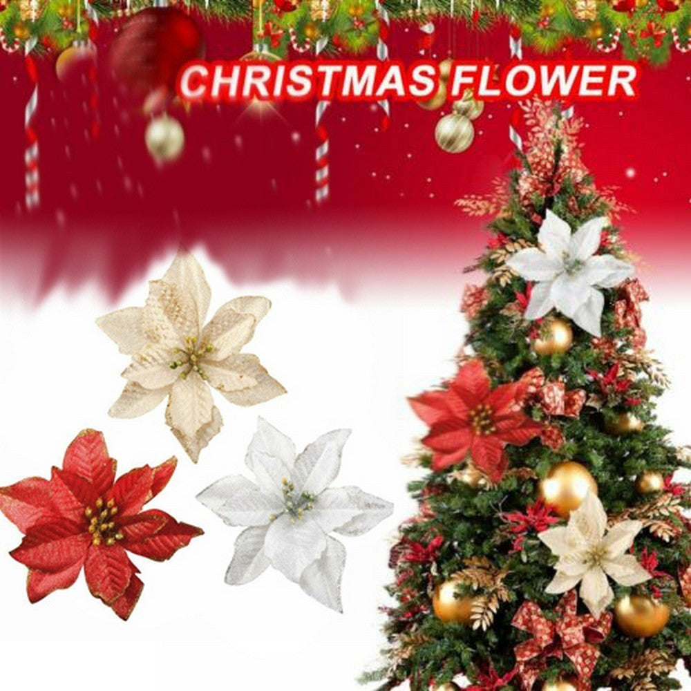 60 Pieces Hollow Flowers Glitter Christmas Tree Decoration