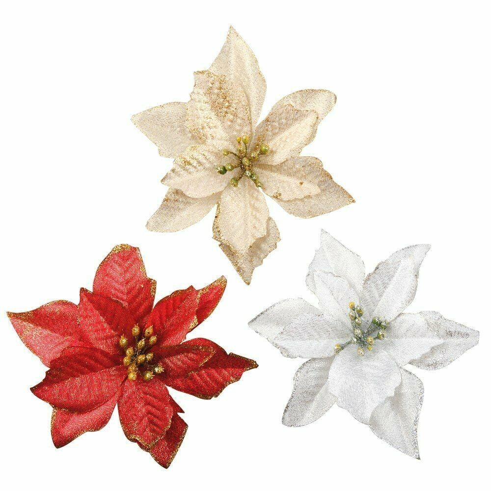 60 Pieces Hollow Flowers Glitter Christmas Tree Decoration