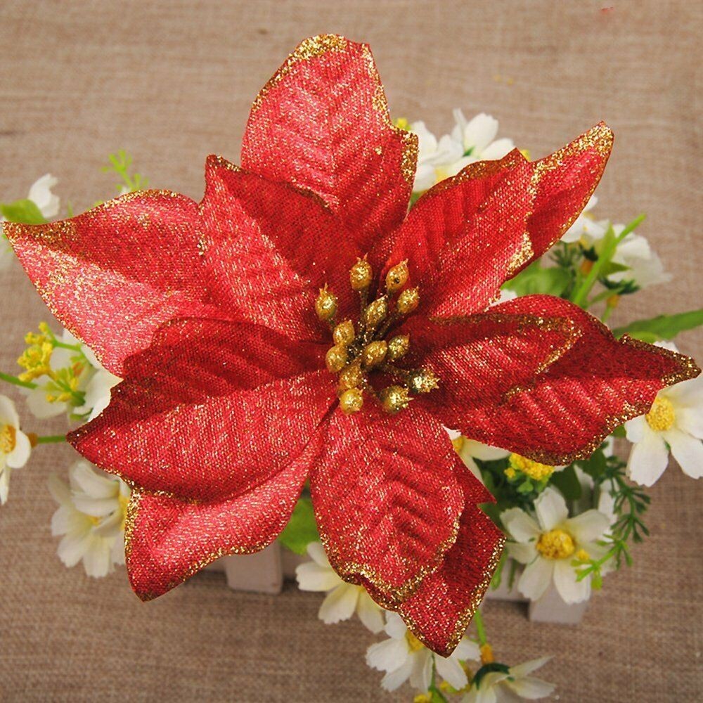 60 Pieces Hollow Flowers Glitter Christmas Tree Decoration