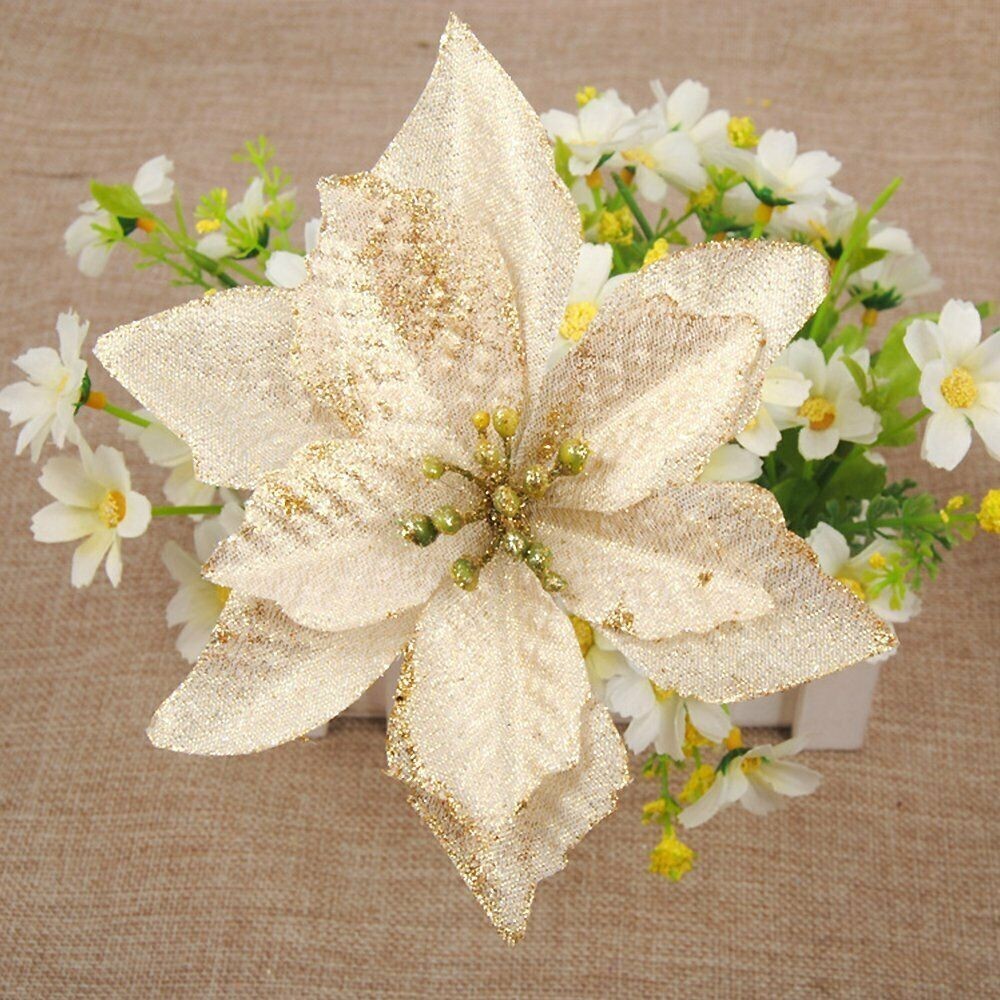 60 Pieces Hollow Flowers Glitter Christmas Tree Decoration