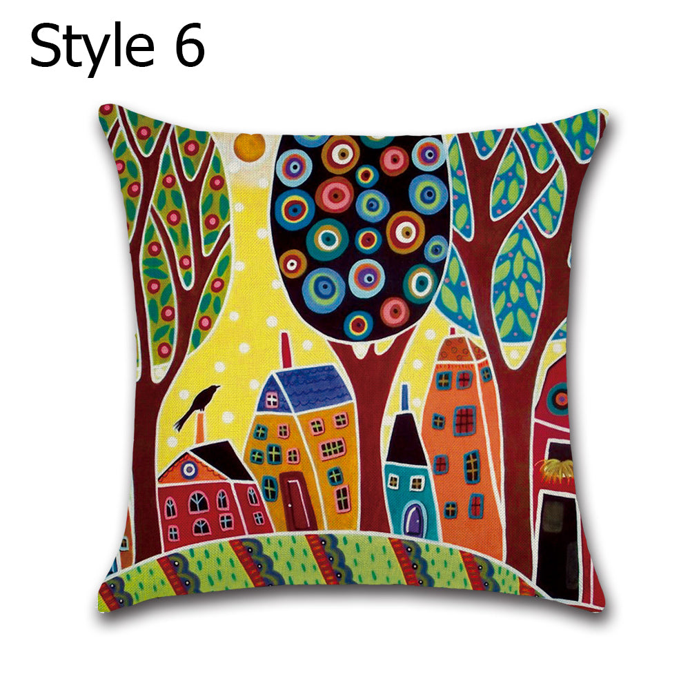 6 X 45CM X 45CM Cartoon Village Cushion Cover