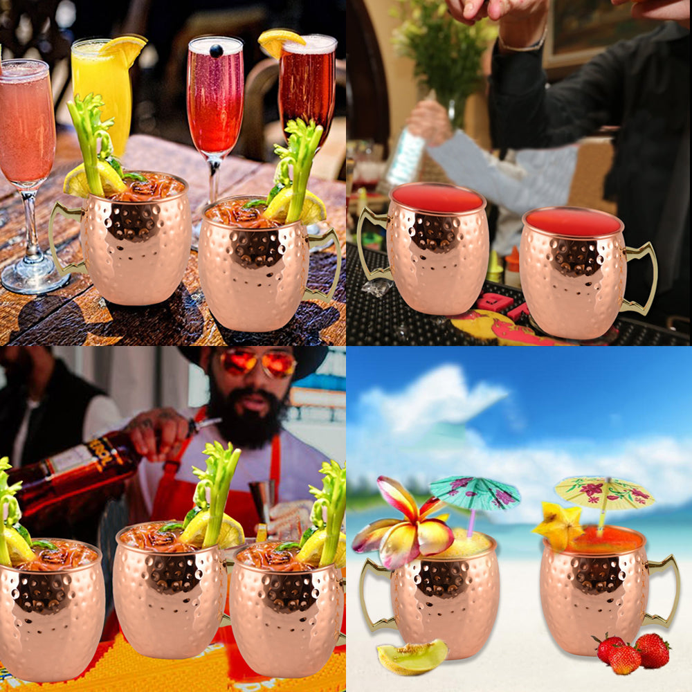 4 X Hammered Moscow Mule Stainless Steel Copper Finished Mugs Ice Drinking Cups