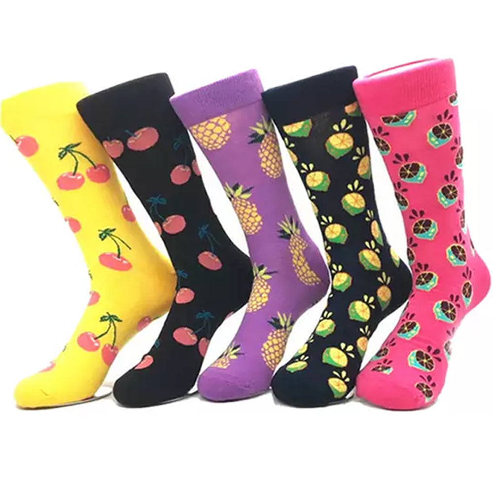 10 Pairs of Novelty Printed Men's Socks Set Fruits Pattern and Colourful Graphics Pattern