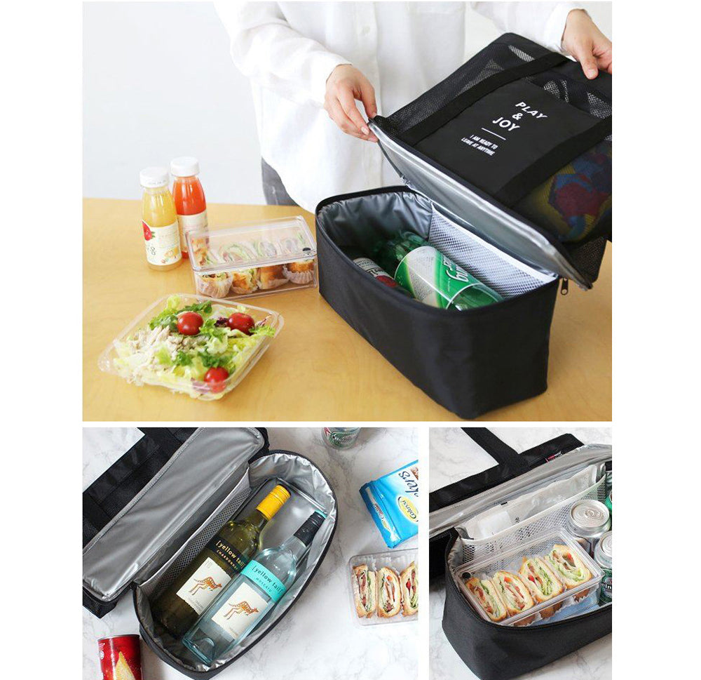 2X Double-Deck Beach Cooler Bag Black