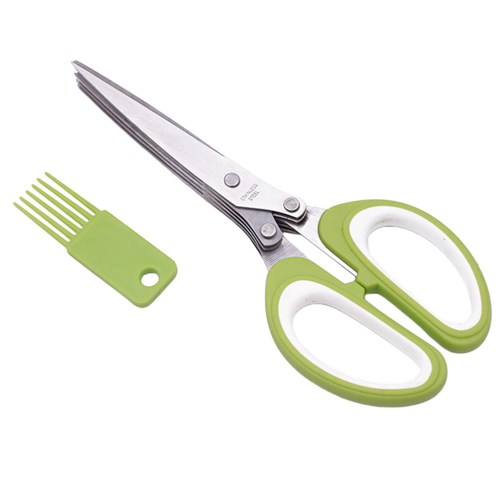 2 X Multipurpose 6-Blade Herb Scissors Stainless Steel Kitchen Shears Cutting Shredding Tool with Cleaning Comb