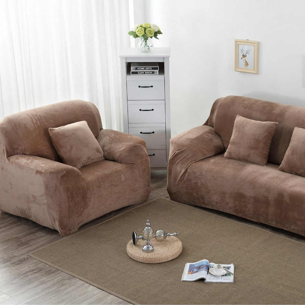 Two Seaters Fleeced Sofa Cover Camel