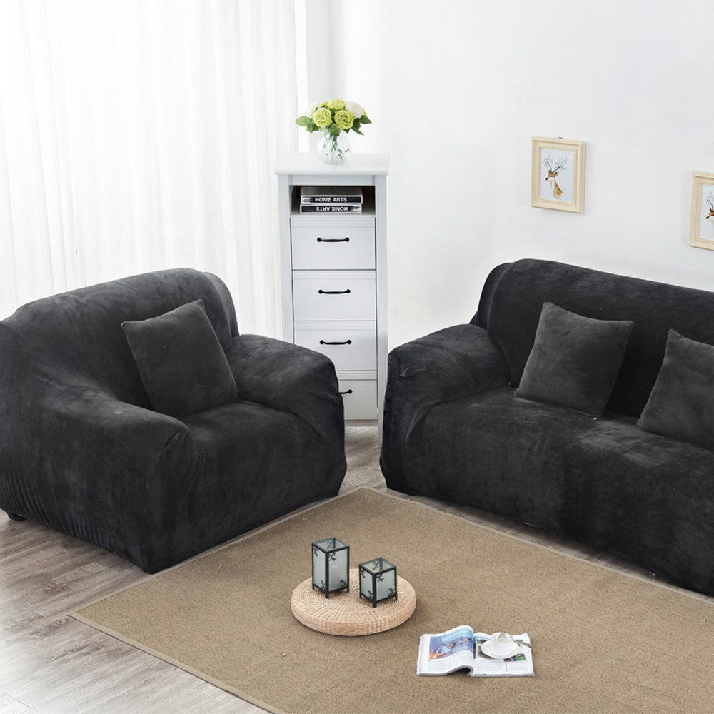 Two Seaters Fleeced Sofa Cover Dark Grey