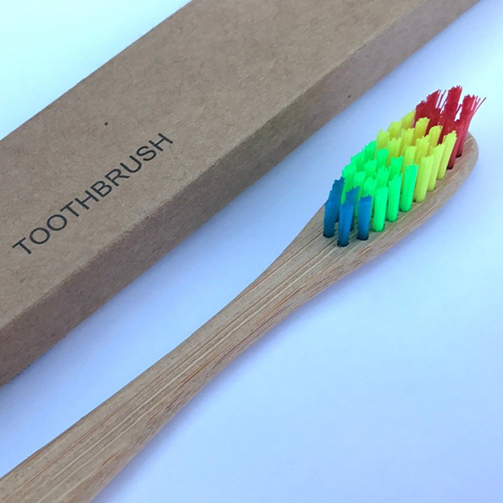 10 X Bamboo Toothbrushes with Rainbow Bristles